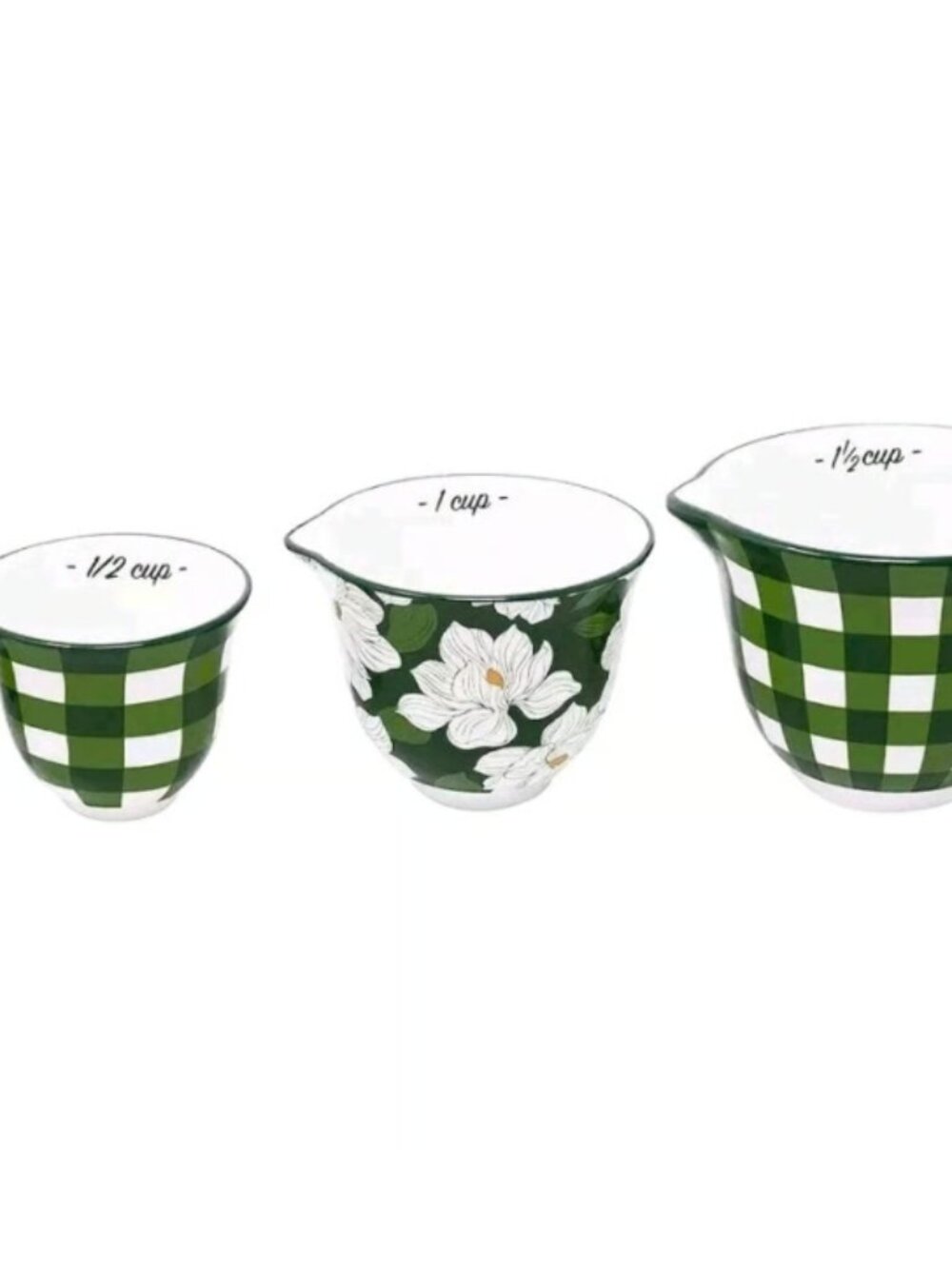 NEW In Box Draper James Green Checkered & Floral Measuring Cups Set Of 4 Cups